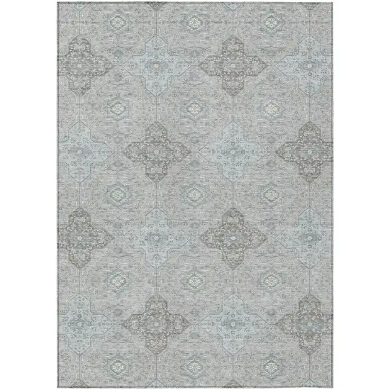 Silver And Brown Damask Washable Indoor Outdoor Area Rug Photo 2