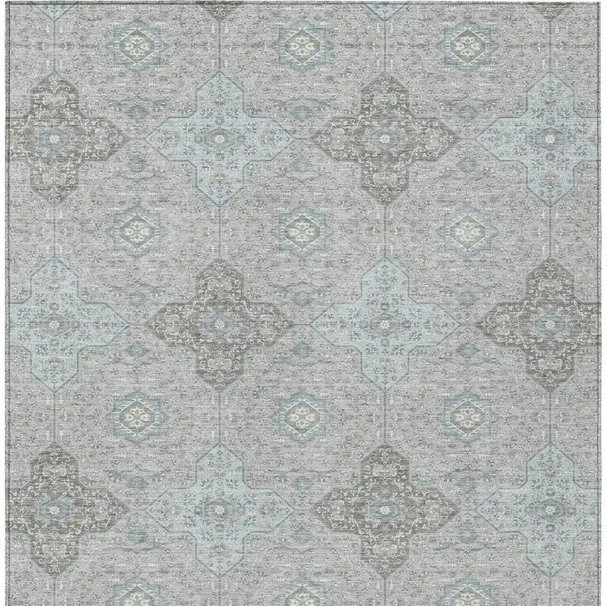 Silver And Brown Damask Washable Indoor Outdoor Area Rug Photo 4