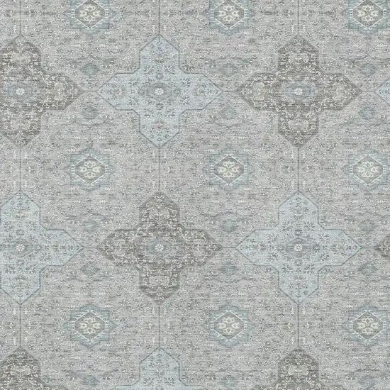 Silver And Brown Damask Washable Indoor Outdoor Area Rug Photo 3