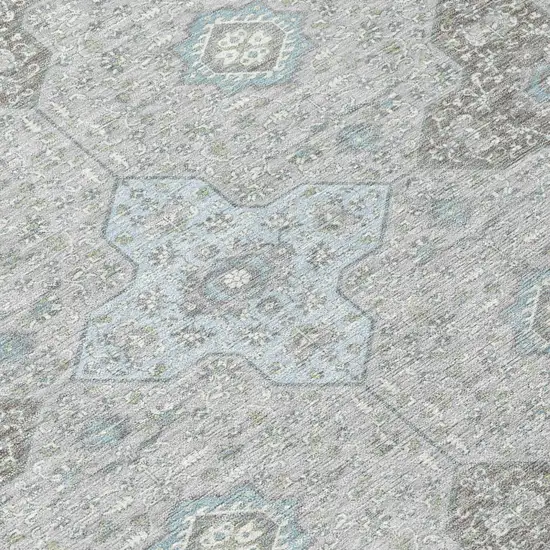 Silver And Brown Damask Washable Indoor Outdoor Area Rug Photo 6