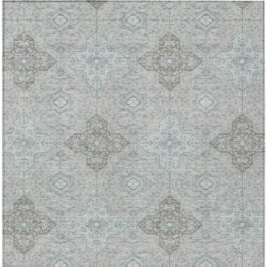Silver And Brown Damask Washable Indoor Outdoor Area Rug Photo 4