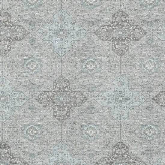 Silver And Brown Damask Washable Indoor Outdoor Area Rug Photo 3