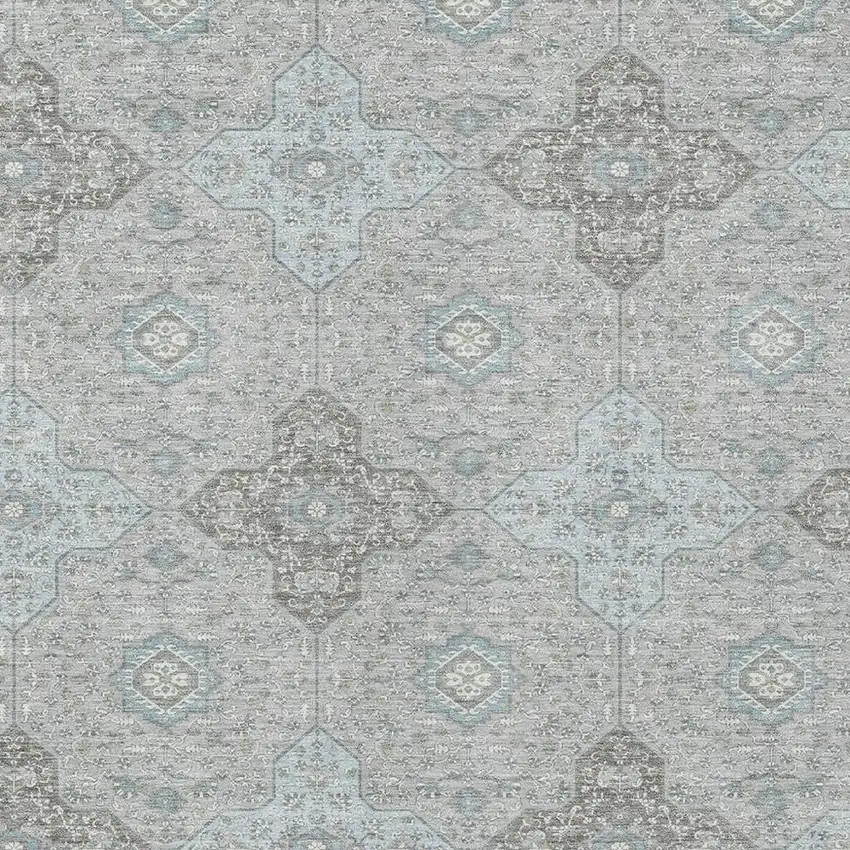 Silver And Brown Damask Washable Indoor Outdoor Area Rug Photo 3