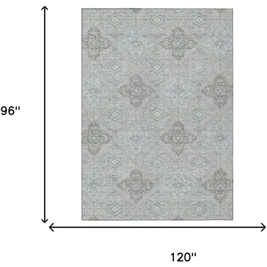 Silver And Brown Damask Washable Indoor Outdoor Area Rug Photo 7