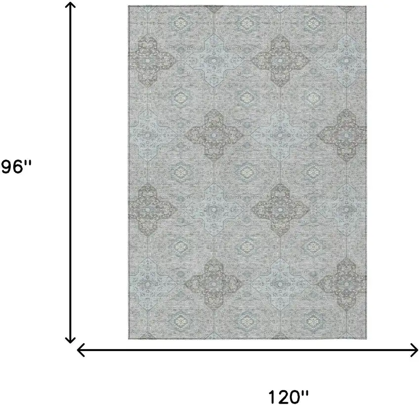 Silver And Brown Damask Washable Indoor Outdoor Area Rug Photo 7