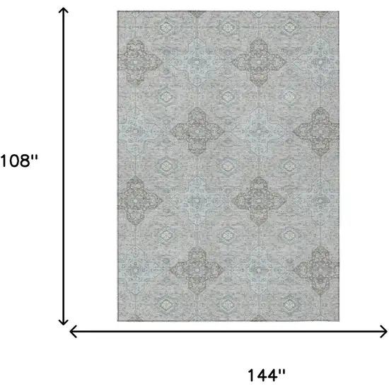 Silver And Brown Damask Washable Indoor Outdoor Area Rug Photo 7