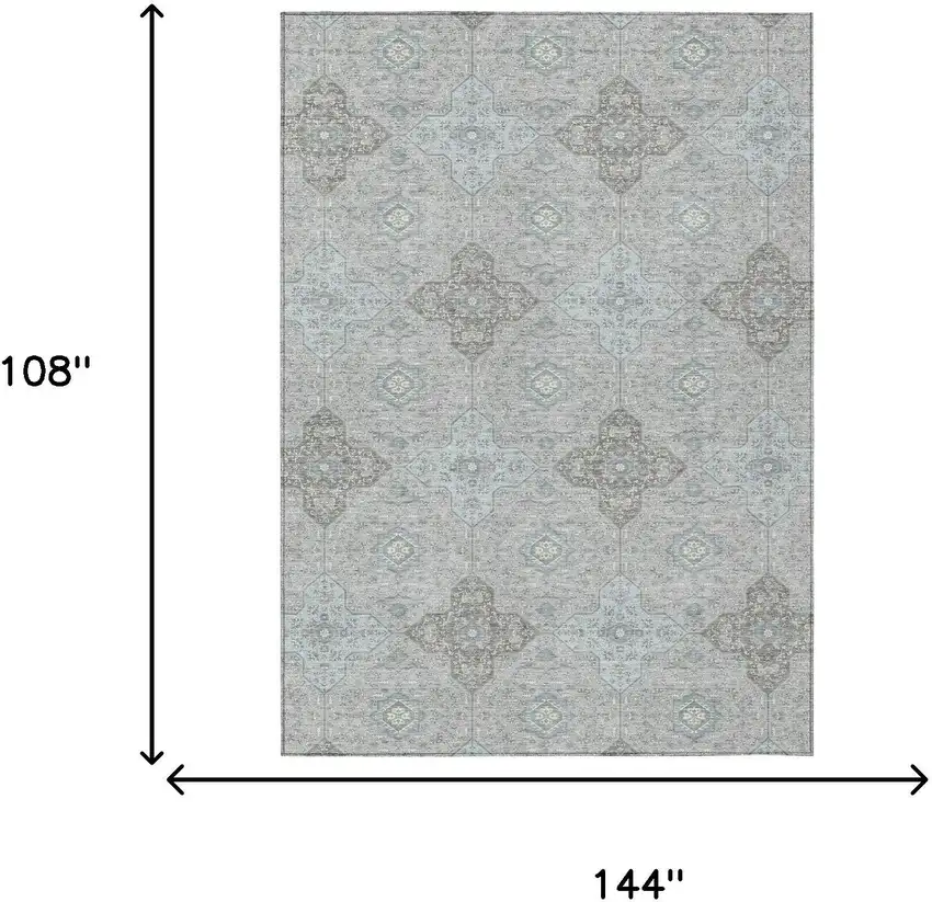 Silver And Brown Damask Washable Indoor Outdoor Area Rug Photo 7