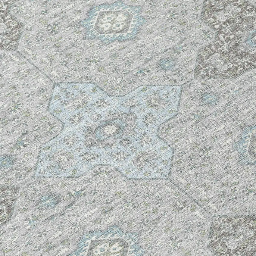 Silver And Brown Damask Washable Indoor Outdoor Area Rug Photo 6
