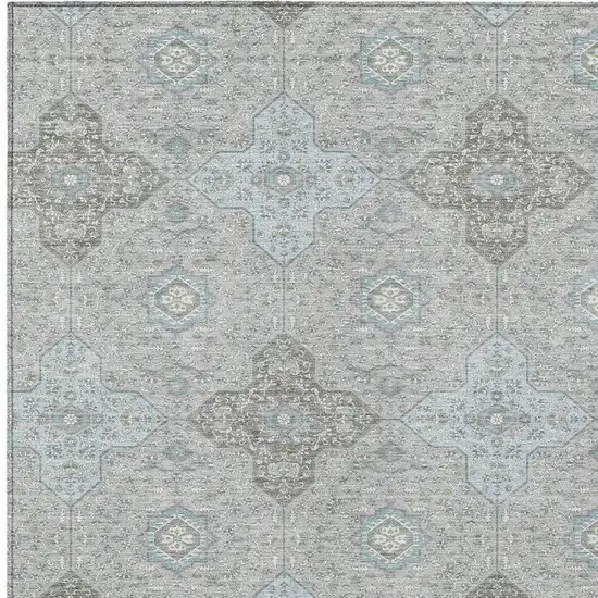 Silver And Brown Damask Washable Indoor Outdoor Area Rug Photo 3
