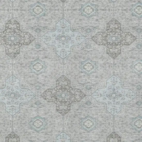 Silver And Brown Damask Washable Indoor Outdoor Area Rug Photo 3