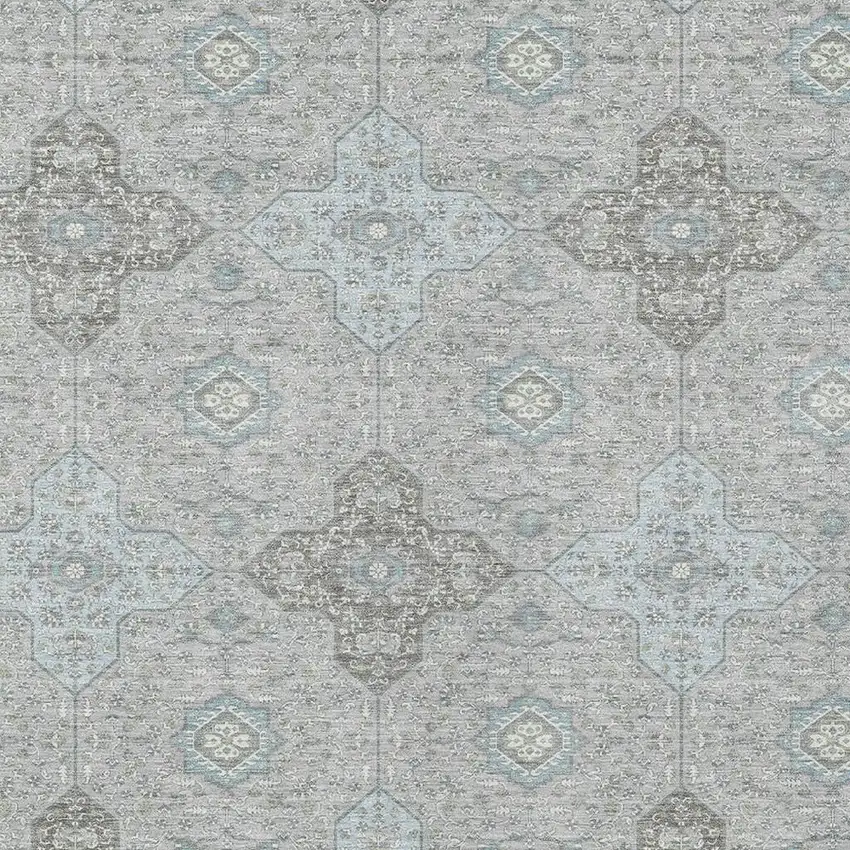Silver And Brown Damask Washable Indoor Outdoor Area Rug Photo 3