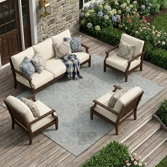 Silver And Brown Damask Washable Indoor Outdoor Area Rug Photo 1