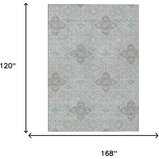 Silver And Brown Damask Washable Indoor Outdoor Area Rug Photo 7