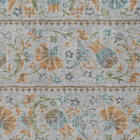Silver And Brown Floral Washable Indoor Outdoor Area Rug Photo 2
