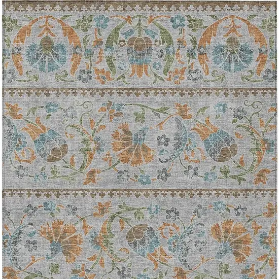 Silver And Brown Floral Washable Indoor Outdoor Area Rug Photo 3