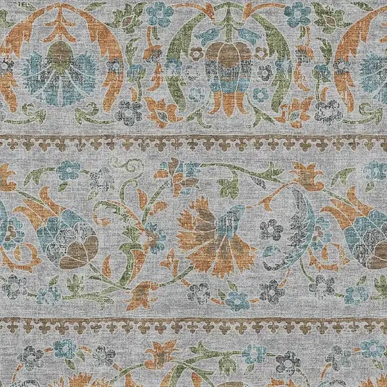 Silver And Brown Floral Washable Indoor Outdoor Area Rug Photo 2