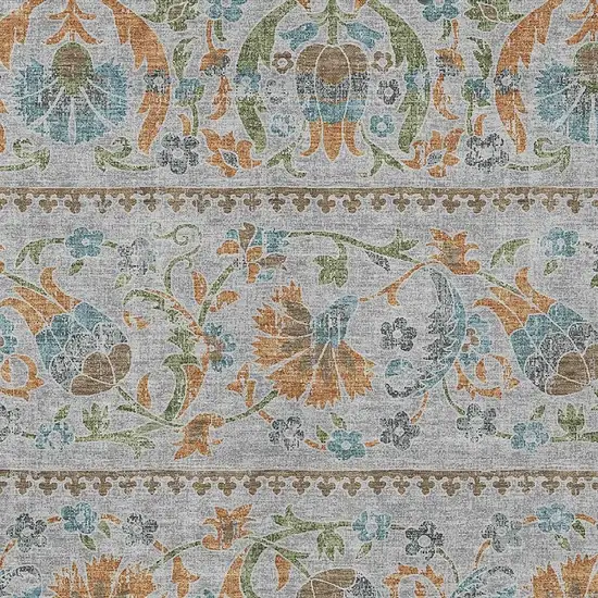 Silver And Brown Floral Washable Indoor Outdoor Area Rug Photo 2