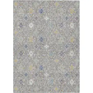 Photo of Silver And Brown Geometric Washable Indoor Outdoor Area Rug