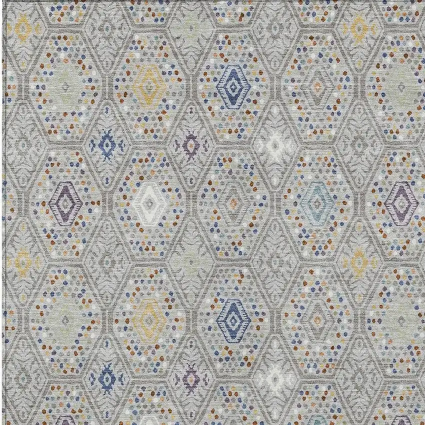 Silver And Brown Geometric Washable Indoor Outdoor Area Rug Photo 2