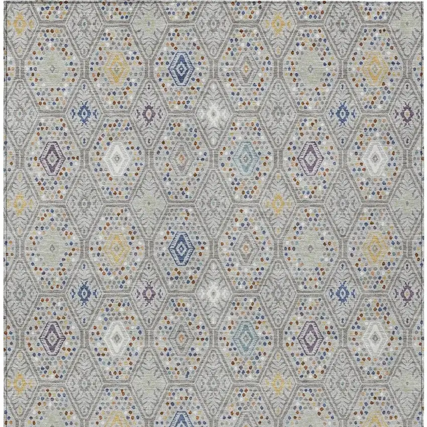 Silver And Brown Geometric Washable Indoor Outdoor Area Rug Photo 3