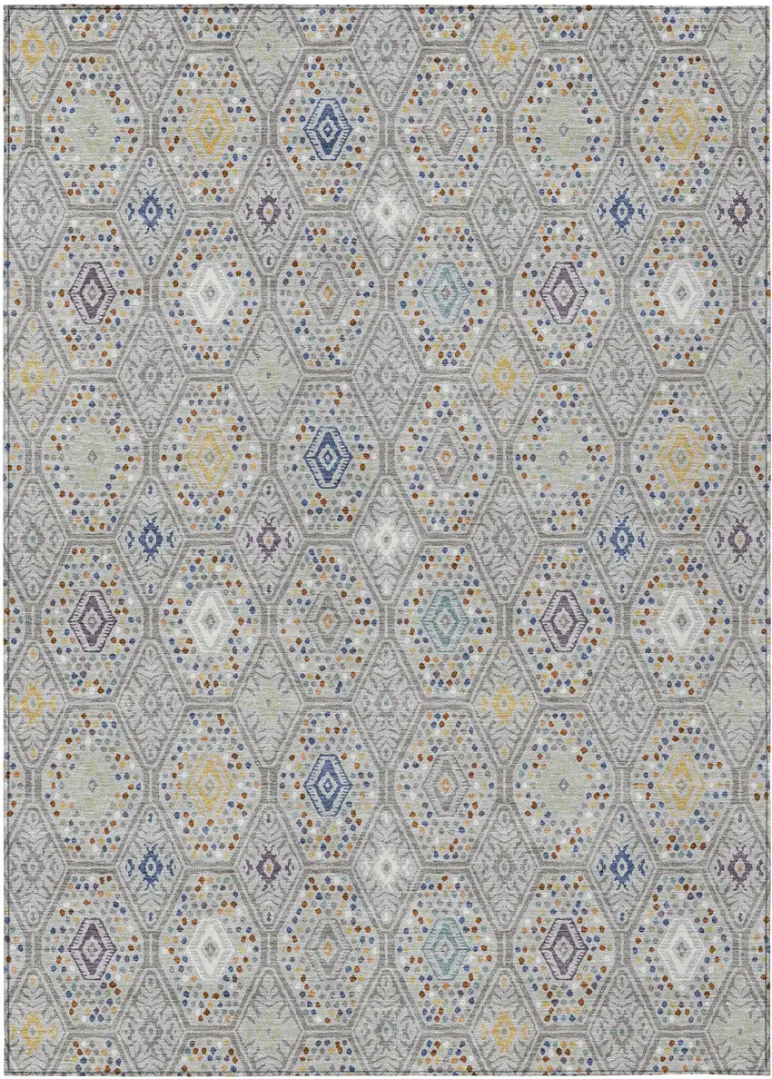Silver And Brown Geometric Washable Indoor Outdoor Area Rug Photo 1