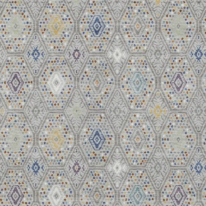 Silver And Brown Geometric Washable Indoor Outdoor Area Rug Photo 2