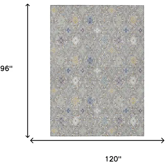 Silver And Brown Geometric Washable Indoor Outdoor Area Rug Photo 6