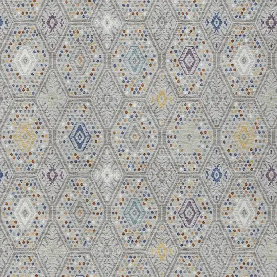 Silver And Brown Geometric Washable Indoor Outdoor Area Rug Photo 2