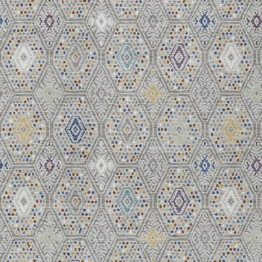 Silver And Brown Geometric Washable Indoor Outdoor Area Rug Photo 2