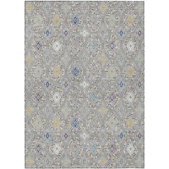 Silver And Brown Geometric Washable Indoor Outdoor Area Rug Photo 1
