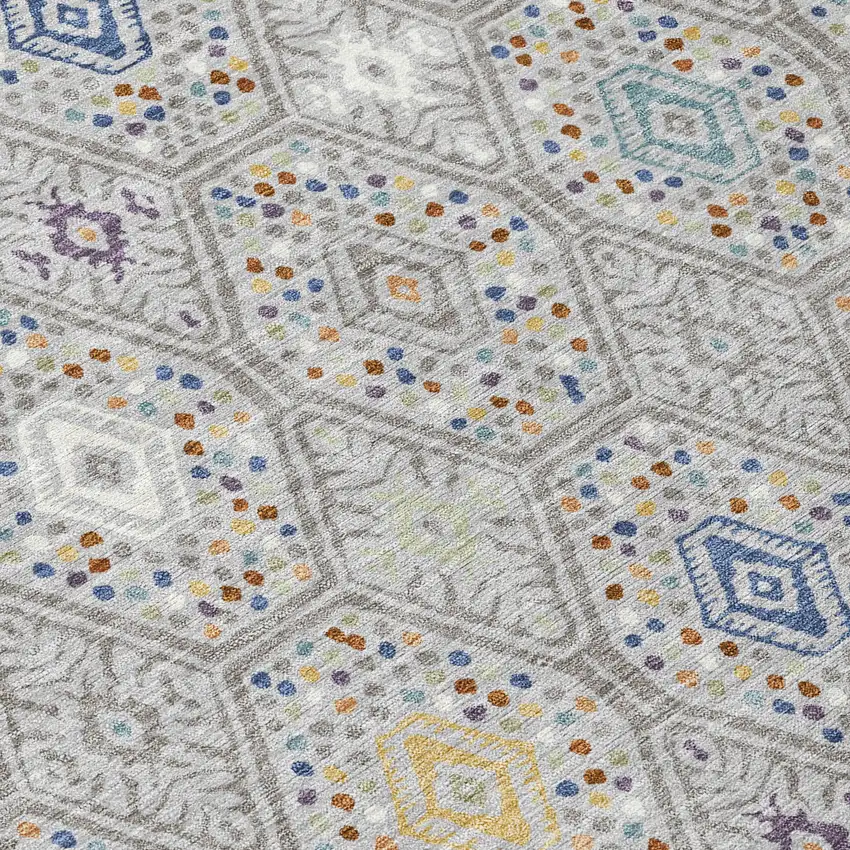 Silver And Brown Geometric Washable Indoor Outdoor Area Rug Photo 9