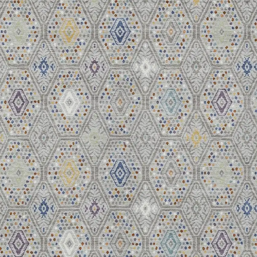 Silver And Brown Geometric Washable Indoor Outdoor Area Rug Photo 2