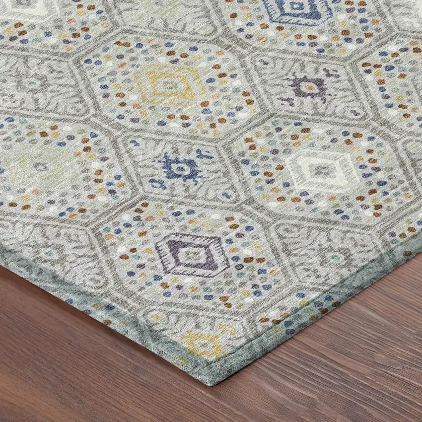 Silver And Brown Geometric Washable Indoor Outdoor Area Rug Photo 8