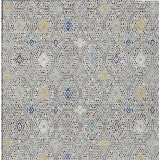 Silver And Brown Geometric Washable Indoor Outdoor Area Rug Photo 3