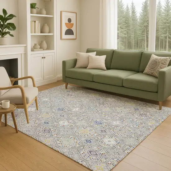 Silver And Brown Geometric Washable Indoor Outdoor Area Rug Photo 5