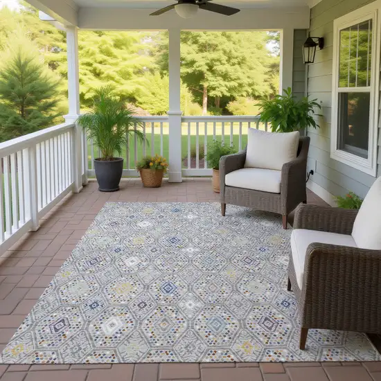 Silver And Brown Geometric Washable Indoor Outdoor Area Rug Photo 4