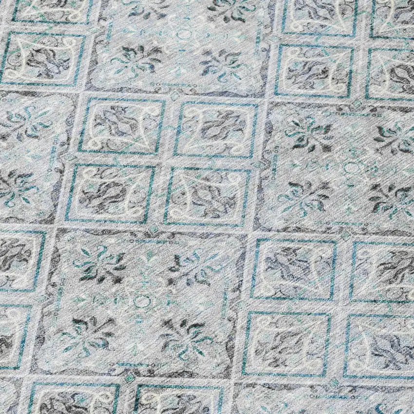 Silver And Brown Geometric Washable Indoor Outdoor Area Rug Photo 8