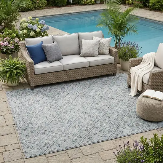 Silver And Brown Geometric Washable Indoor Outdoor Area Rug Photo 1