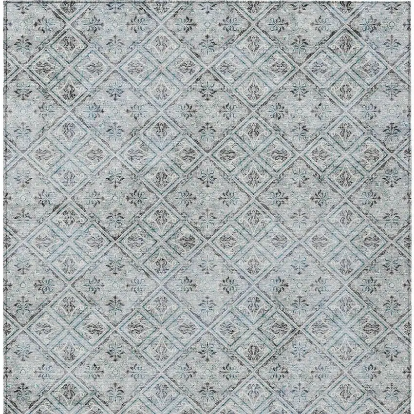 Silver And Brown Geometric Washable Indoor Outdoor Area Rug Photo 4