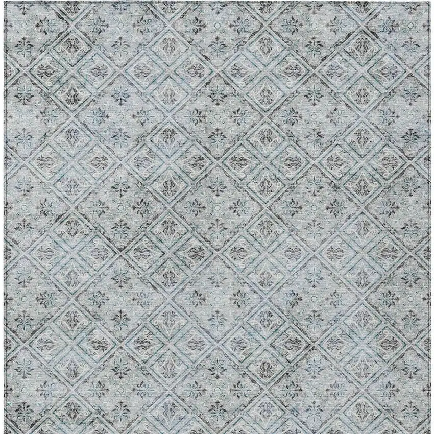 Silver And Brown Geometric Washable Indoor Outdoor Area Rug Photo 6