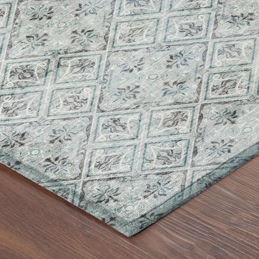 Silver And Brown Geometric Washable Indoor Outdoor Area Rug Photo 7