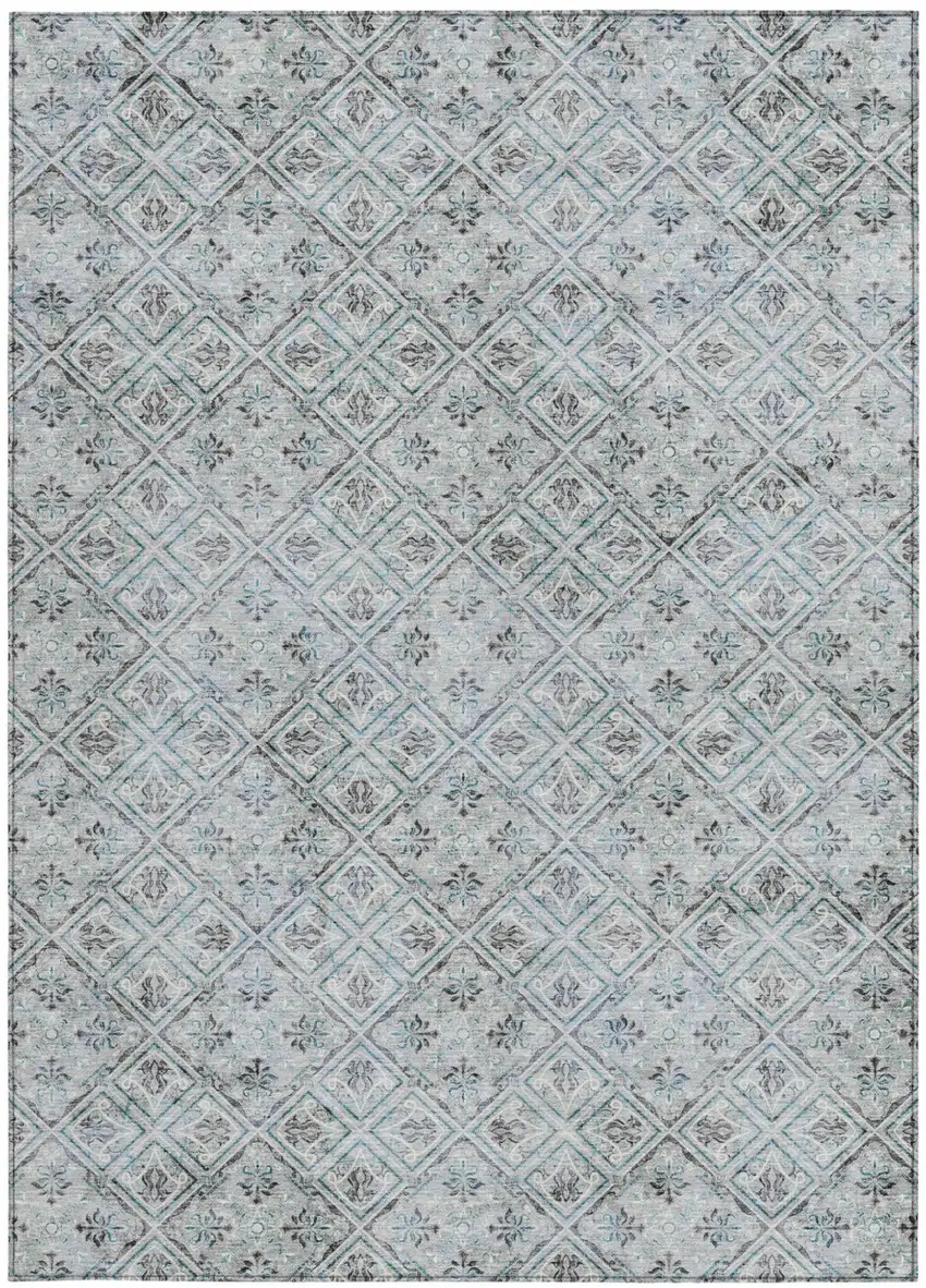 Silver And Brown Geometric Washable Indoor Outdoor Area Rug Photo 3