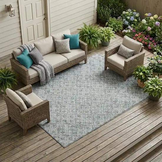 Silver And Brown Geometric Washable Indoor Outdoor Area Rug Photo 1