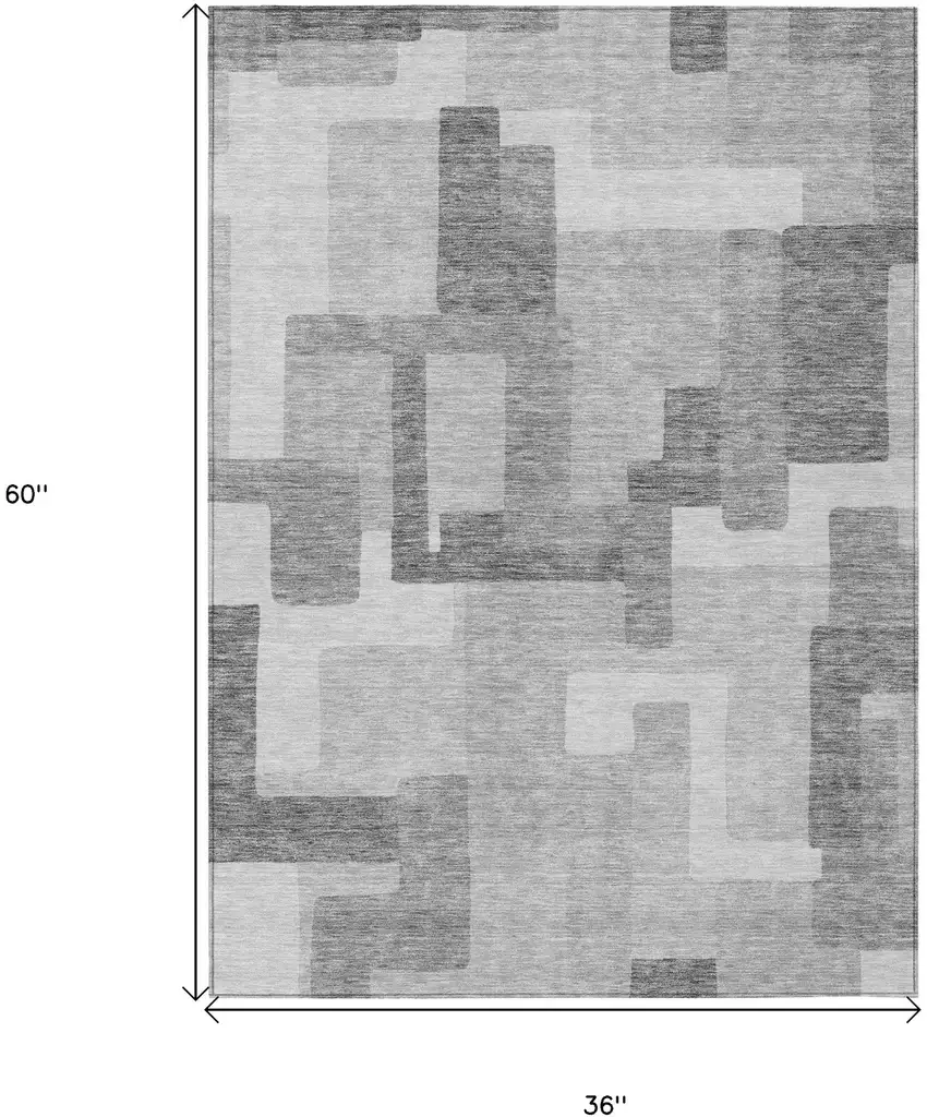 Silver And Charcoal Abstract Washable Indoor Outdoor Area Rug Photo 9