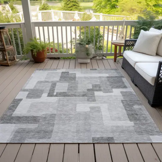 Silver And Charcoal Abstract Washable Indoor Outdoor Area Rug Photo 6