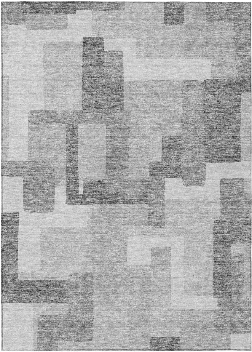 Silver And Charcoal Abstract Washable Indoor Outdoor Area Rug Photo 1