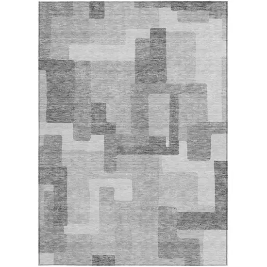 Silver And Charcoal Abstract Washable Indoor Outdoor Area Rug Photo 5