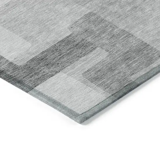 Silver And Charcoal Abstract Washable Indoor Outdoor Area Rug Photo 4