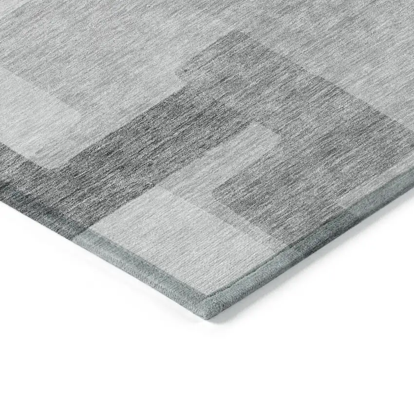 Silver And Charcoal Abstract Washable Indoor Outdoor Area Rug Photo 4