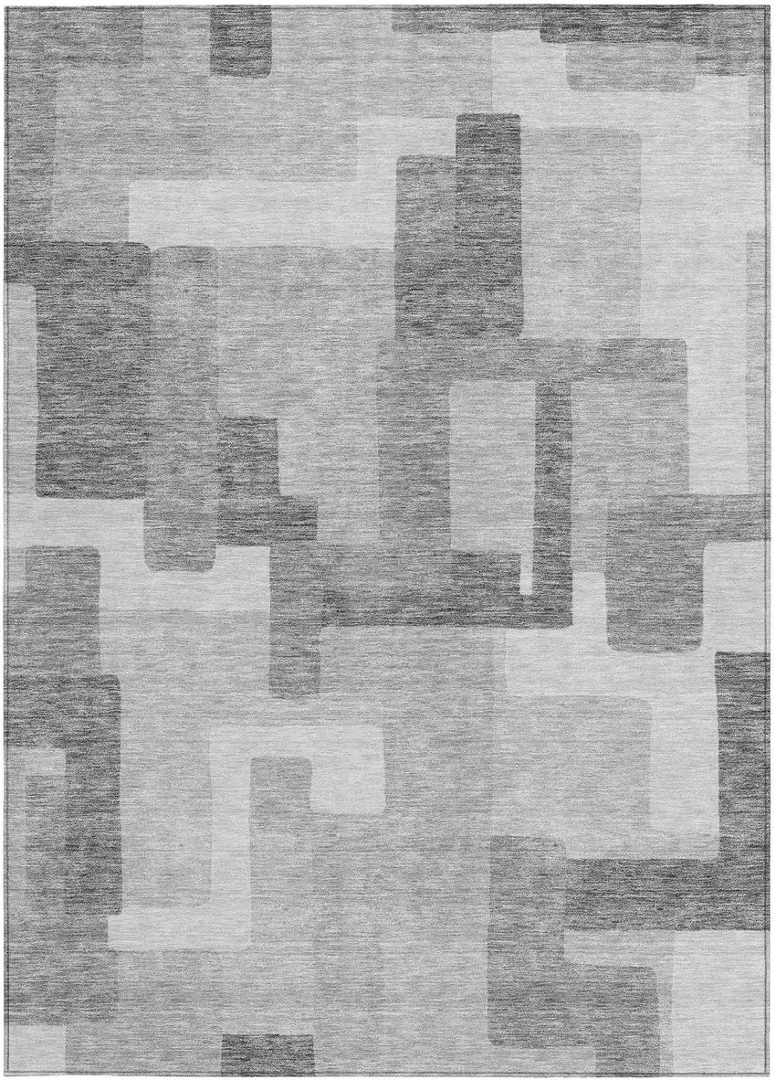 Silver And Charcoal Abstract Washable Indoor Outdoor Area Rug Photo 5